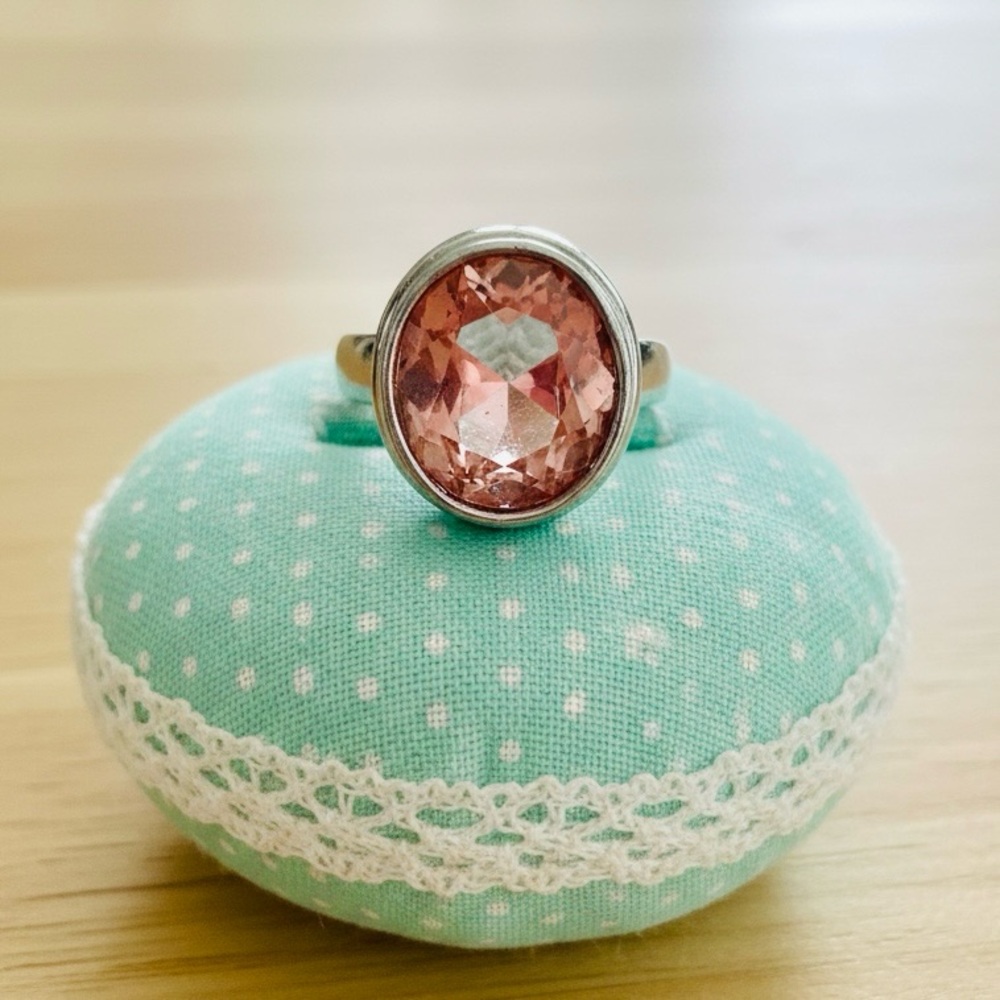 Pink Oval Silver Ring 🌸
